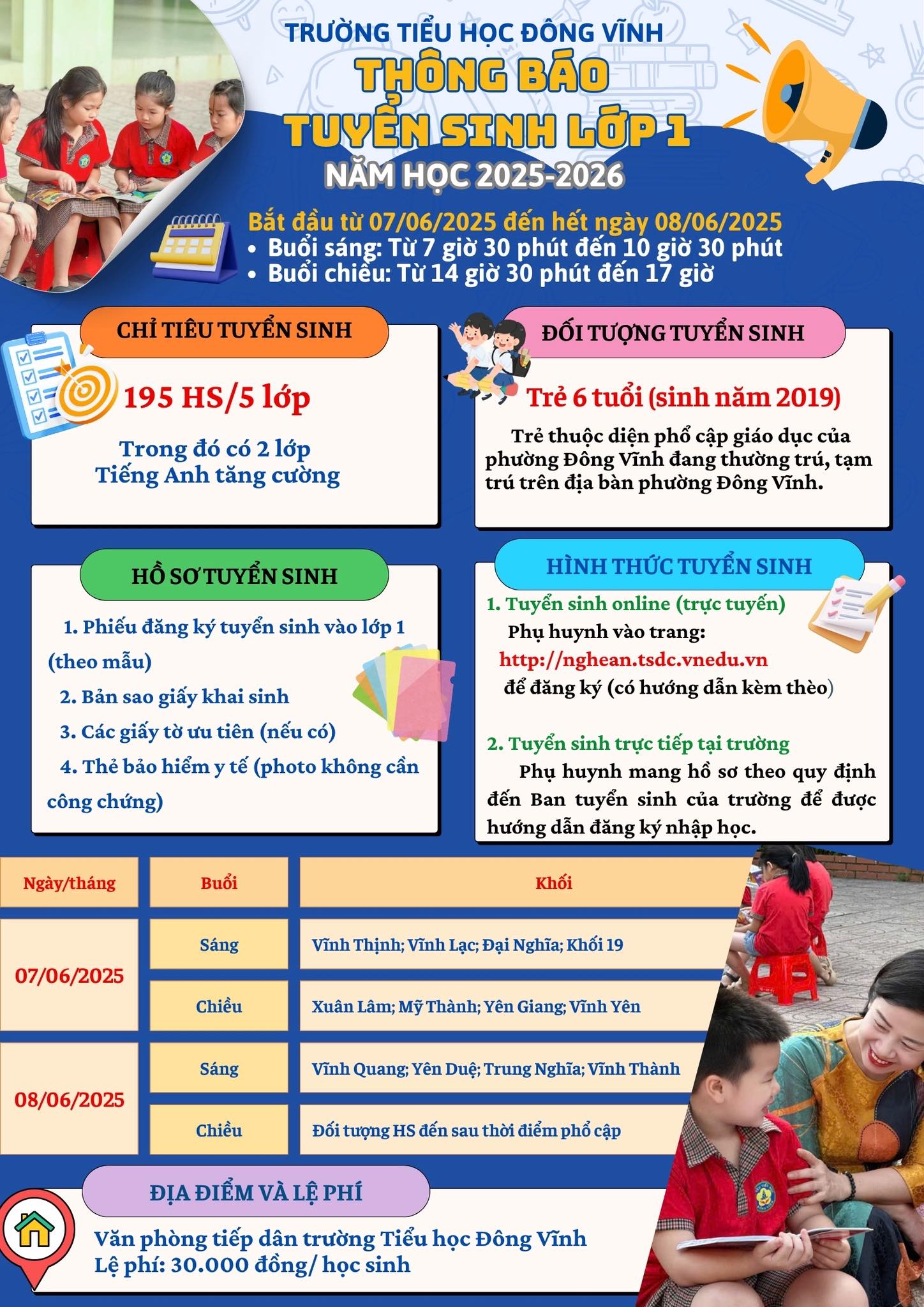 THÔNG BÁO TUYỂN SINH LỚP 1 NĂM HỌC 2025-2026